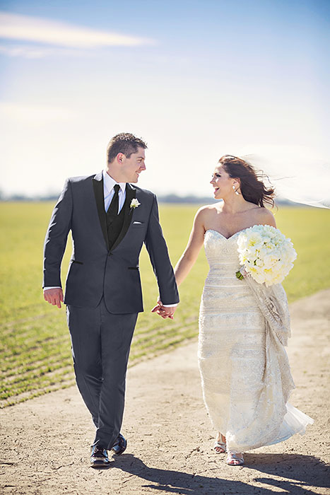 Real Wedding: Jillian and Greg in a Tony Bowls Slim Fit Grey Portofino Tuxedo