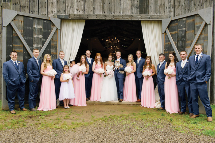 Rustic Wedding - Group Photo by Barn