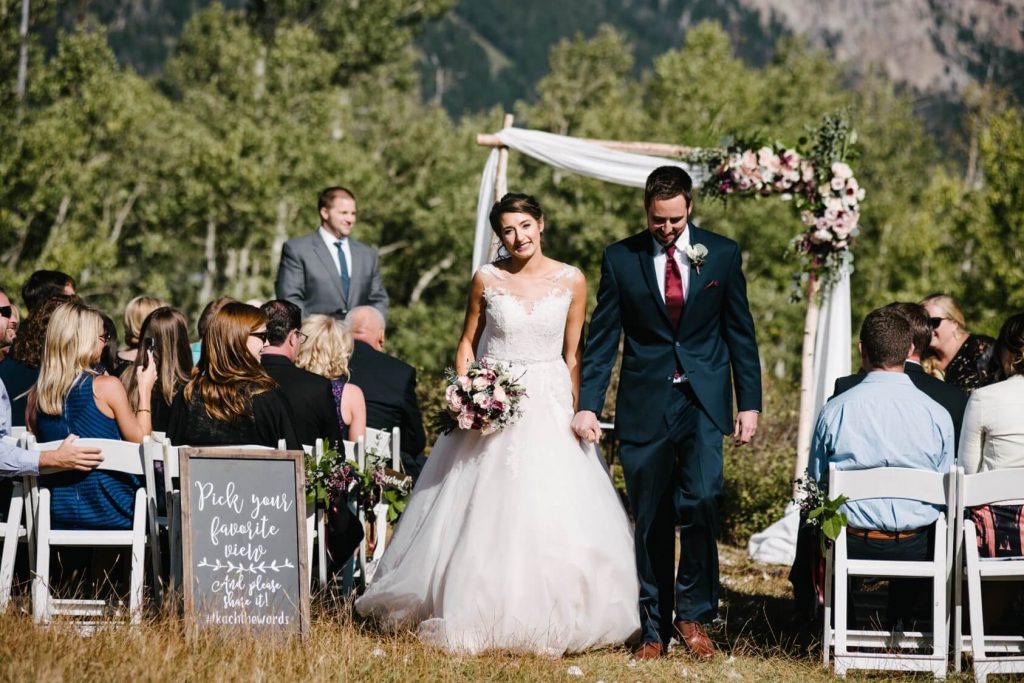 recessional image of bride and groom 