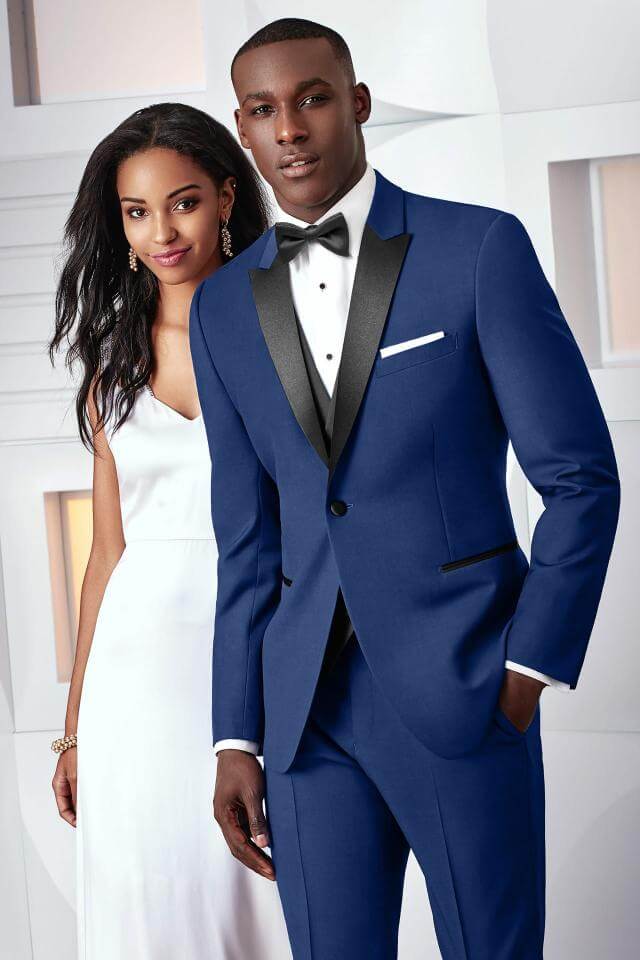 navy blue prom dress with gray tux