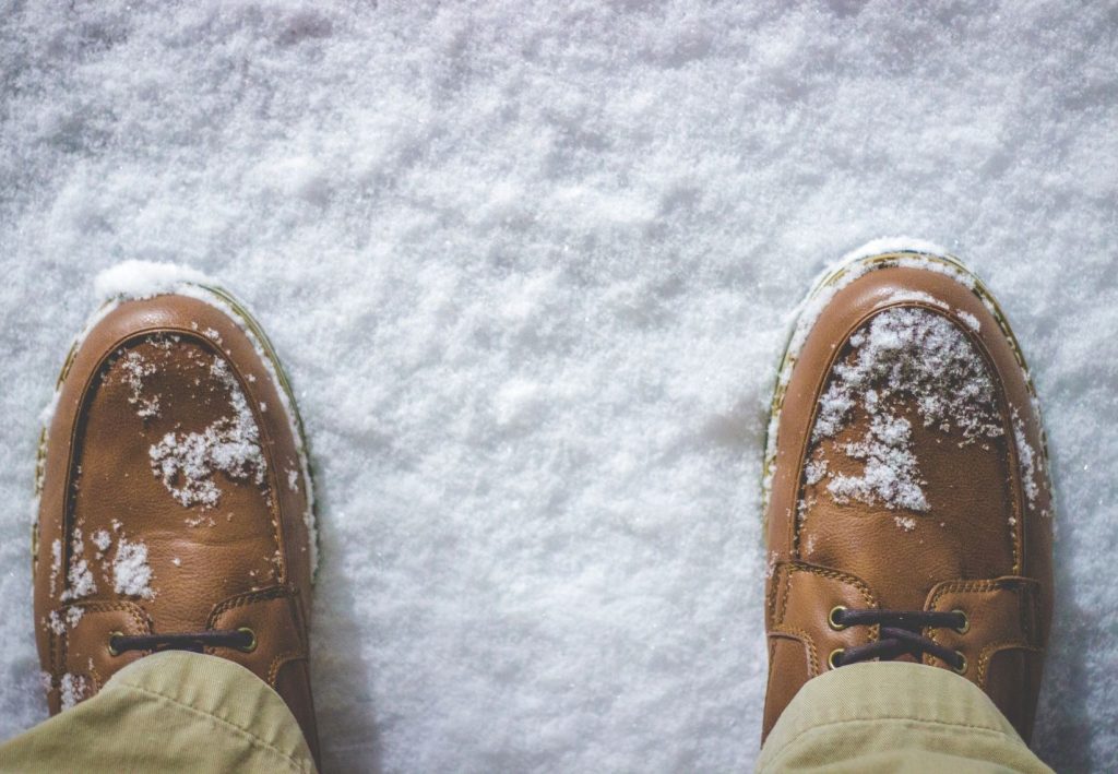 Men's Holiday Style Guide - stylish shoes outside in the snow