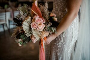 floral bouquest with pinks, peaches and greens