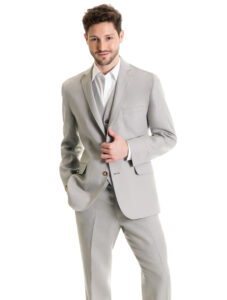 guy in grey linen suit with no tie