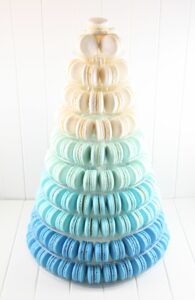 tower of macaroons in ombre blue 