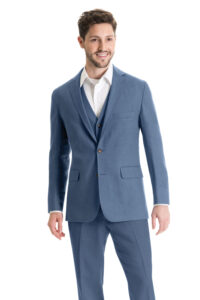 guy wearing blue linen suit