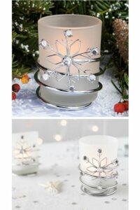 wired votive candle holder with a snowflake design adorned with sparkling rhinestones