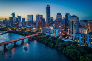 bachelor party location - Austin, TX skyline at sunset