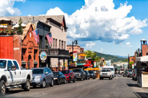 bachelor party locations - Park City, UT downtown street during summer