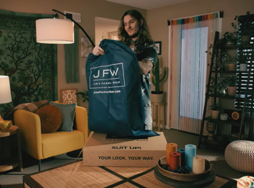 Unboxing of a Jim's Formal Wear suit at home